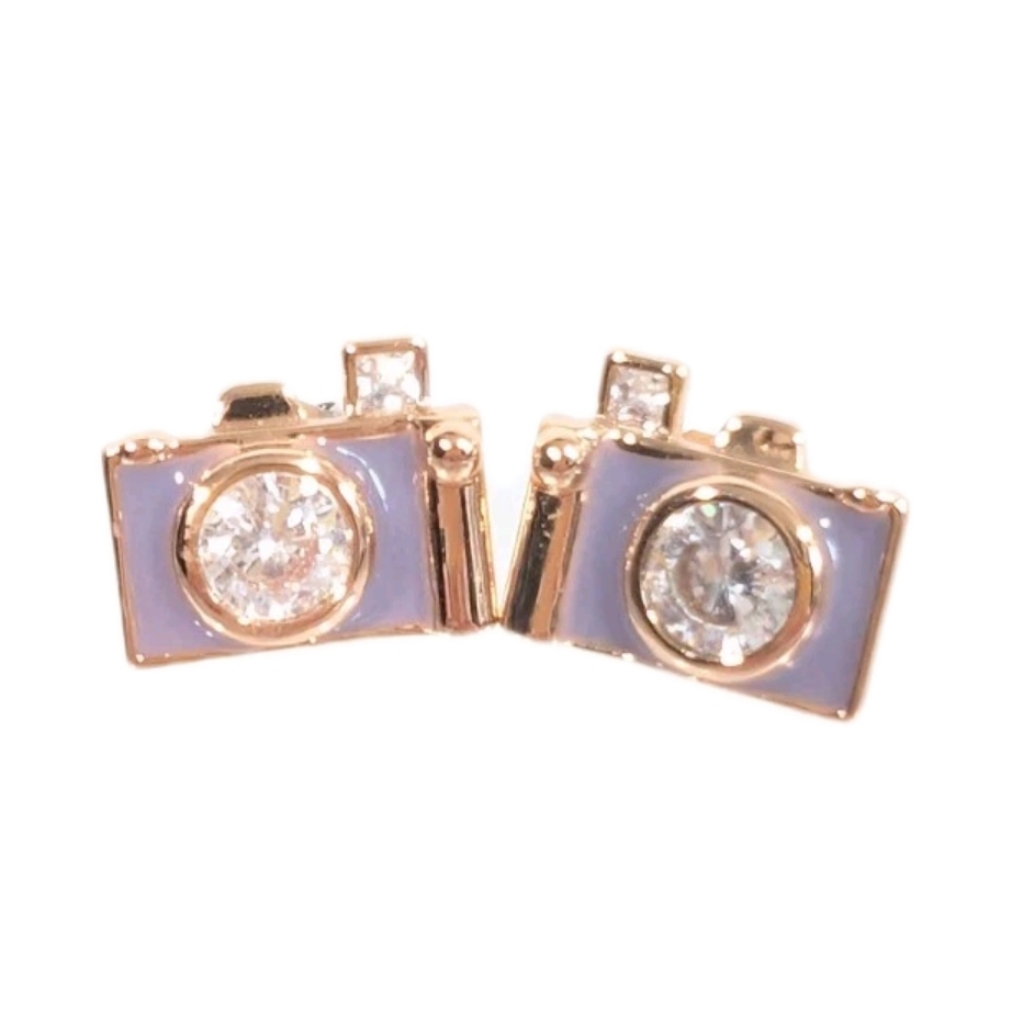 Bomb Party Stud Earrings Picture Perfect Rose Gold Camera Jewelry Photographer 29$